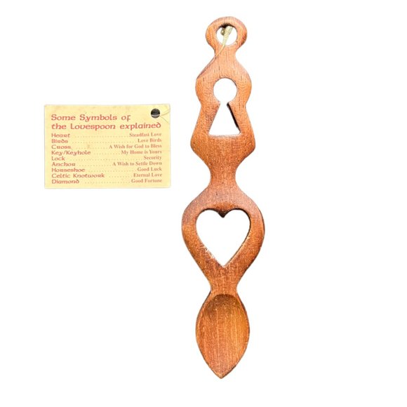 Vintage NWT Welsh Hand-Carved Lovespoon & 100% Cotton Printed Tea Towel Set - Picture 3 of 10